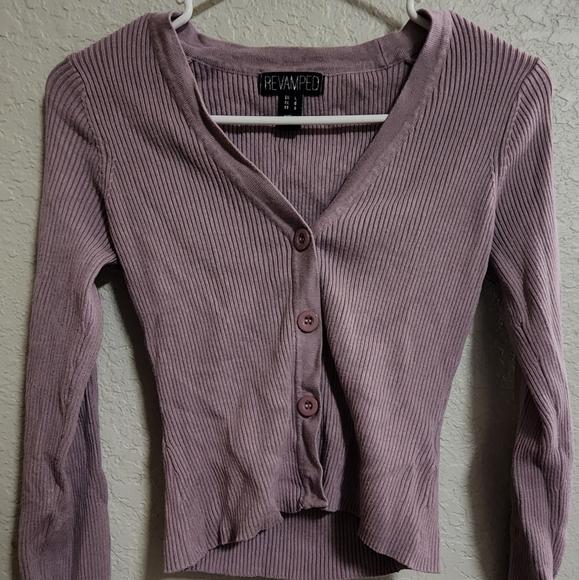 Mauve long sleeve cropped cardigan - Picture 1 of 3